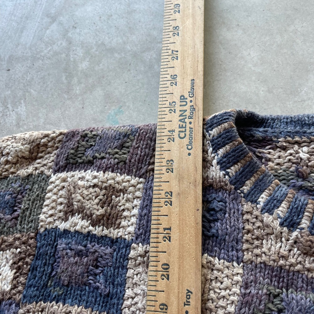 Northern Isles Vintage Hand Knitted Patchwork Sweater Blue Brown Tan Womens M - Picture 5 of 6